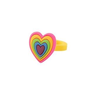 Bright Rainbow Heart Rings - 12 Pc.